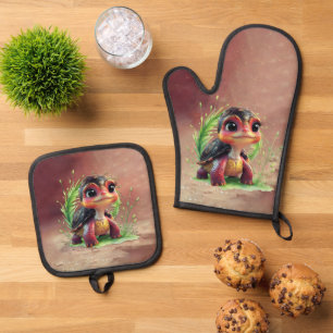 A look full of charm and adventure, oven mitt & pot holder set