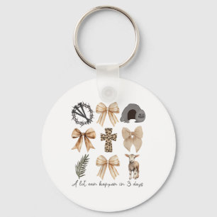 A Lot Can Happen In Three Days Coquette Bow Christ Keychain