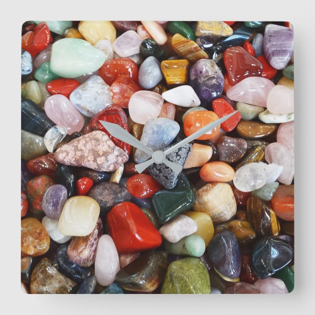 a lot of beautifully coloured stones square wall clock (Front)