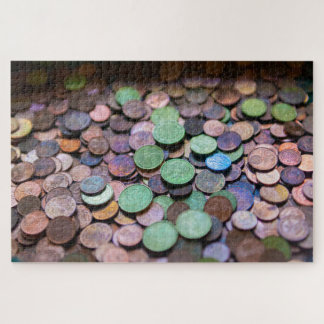 A lot of euro coins in an offertory - Difficult Jigsaw Puzzle