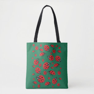 A lot of Ladybugs Lucky Pattern Green  Tote Bag