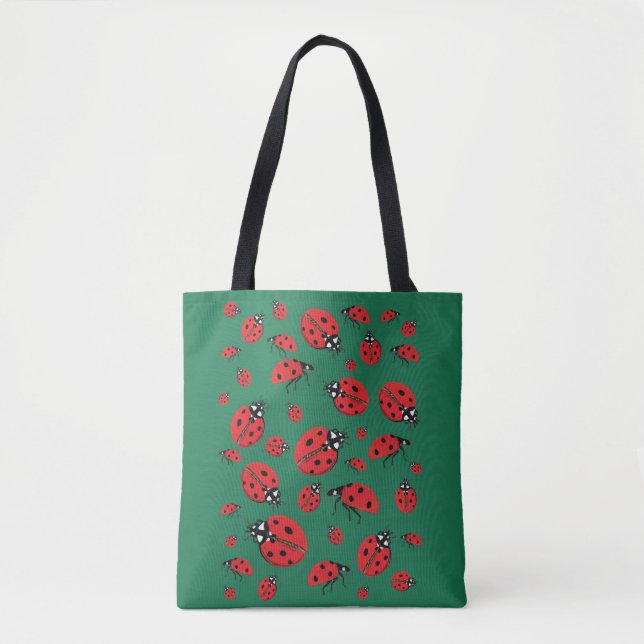 A lot of Ladybugs Lucky Pattern Green  Tote Bag (Front)