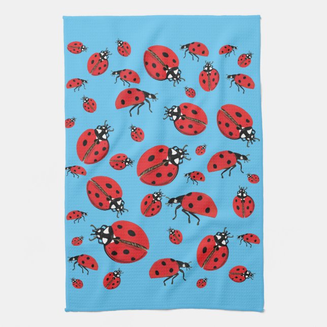 A lot of Ladybugs Lucky Pattern Kitchen Towel (Vertical)