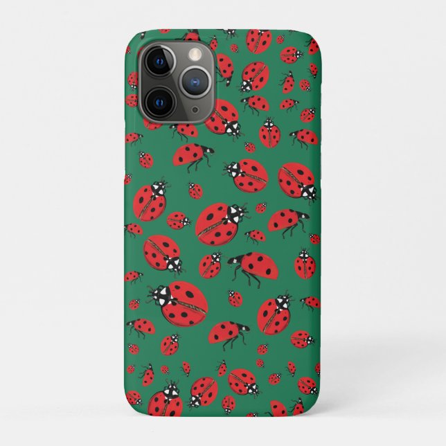 A lot of Red Ladybugs Lucky Pattern Green Case-Mate iPhone Case (Back)