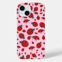 A lot of Red Ladybugs Lucky Pattern Pastel Pink
