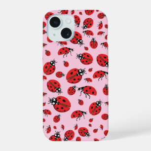 A lot of Red Ladybugs Lucky Pattern Pastel Pink iPhone 15 Case