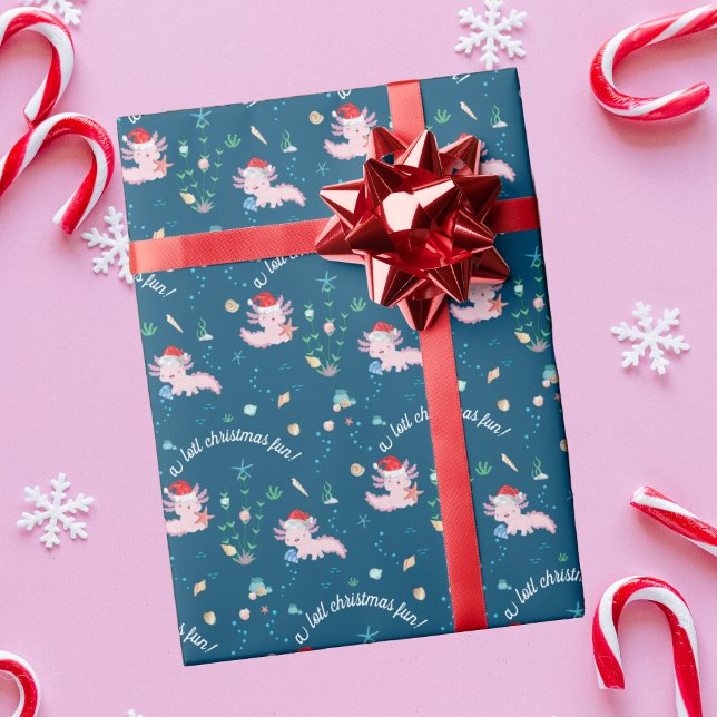 A Lotl Christmas Fun Cute Happy Santa Axolotl Wrapping Paper (Creator Uploaded)