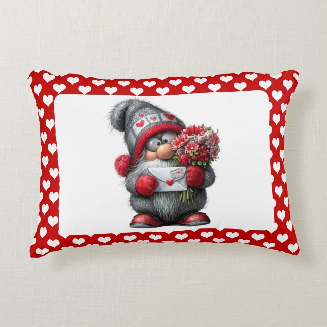 "A Love Note for You" Valentine Gnome Accent Pillow (Front)