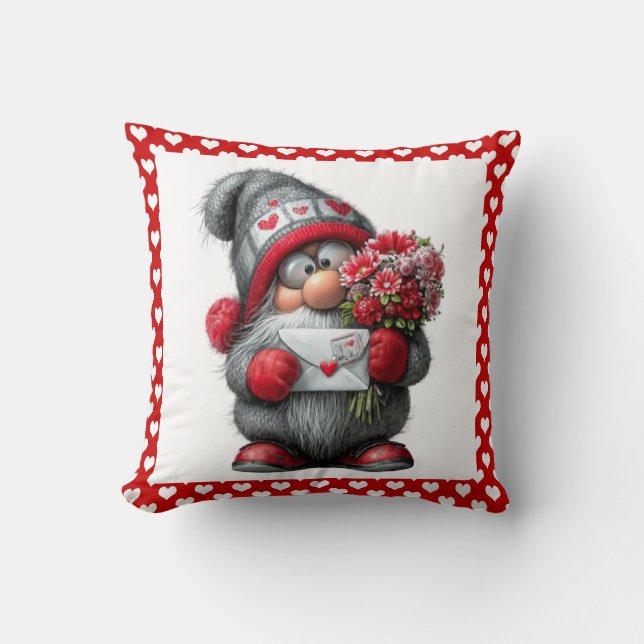 "A Love Note for You" Valentine Gnome Throw Pillow (Front)