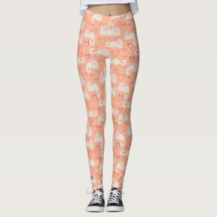 A Love Tail of Cats with Heart and Stripes Peach Leggings