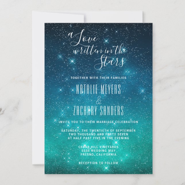 A Love Written in the Stars Celestial Wedding Invitation (Front)