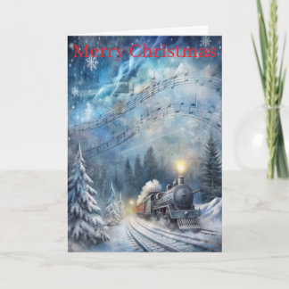 A Lovely Winter Scene With train Holiday Card