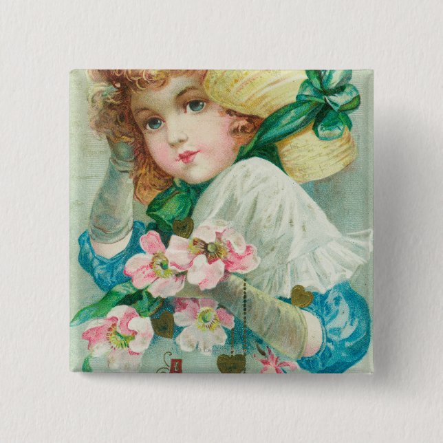 A Loving Thought Maiden with Bonnet 2 Inch Square Button (Front)
