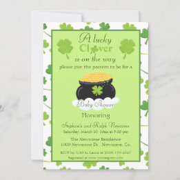 A lucky clover gender neutral baby shower invitation
