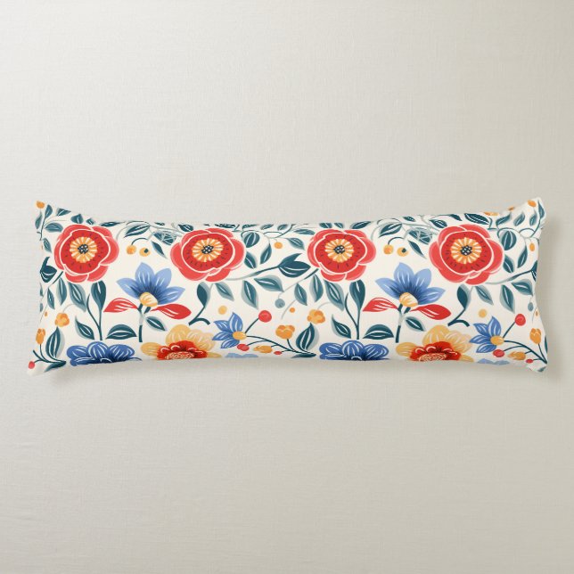 A lumbar pillow with a vibrant floral pattern (Front)