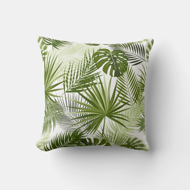 a lush, tropical leaf pattern  throw pillow (Front)