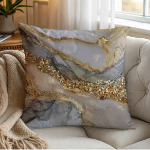 A luxurious gold and white marble background throw pillow