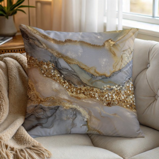 A luxurious gold and white marble background throw pillow (Creator Uploaded)