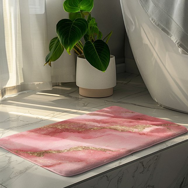 A luxurious pink marble background bath mat (Creator Uploaded)