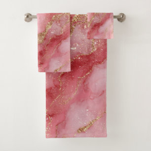 A luxurious pink marble background bath towel set