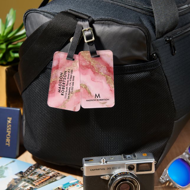 A luxurious pink marble background luggage tag (Front & Back)