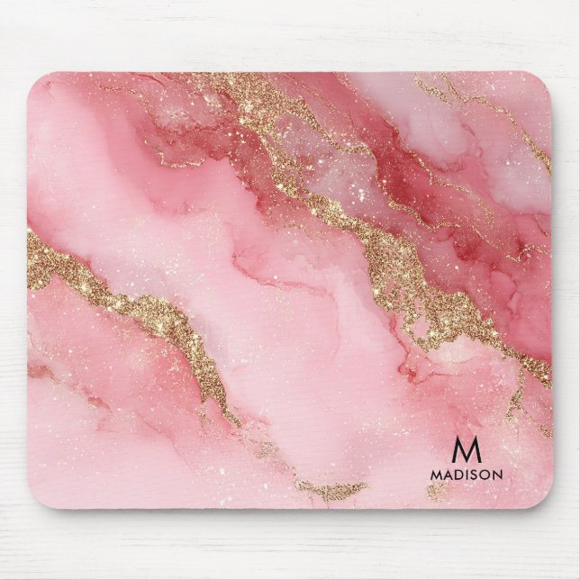 A luxurious pink marble background mouse pad (Front)