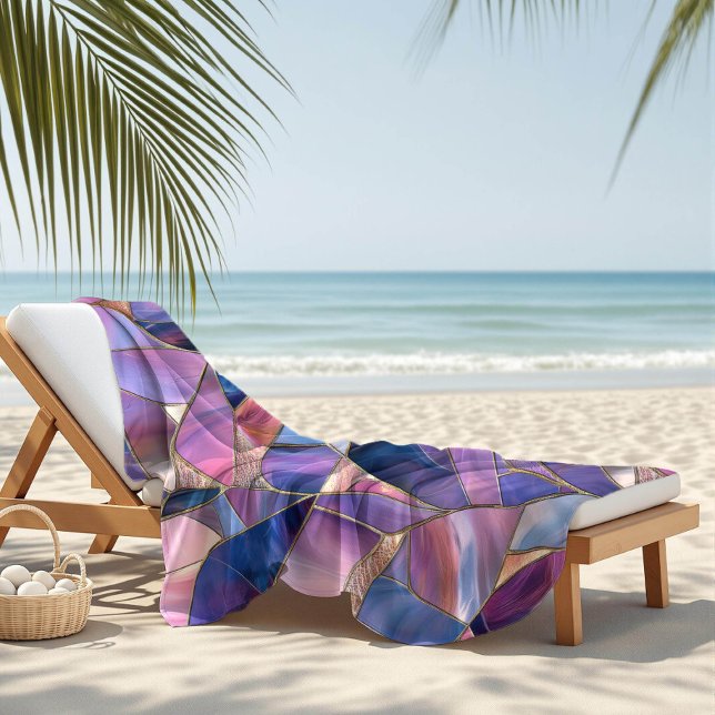 A luxurious Purple Tones Stained Glass Pattern Beach Towel (Creator Uploaded)