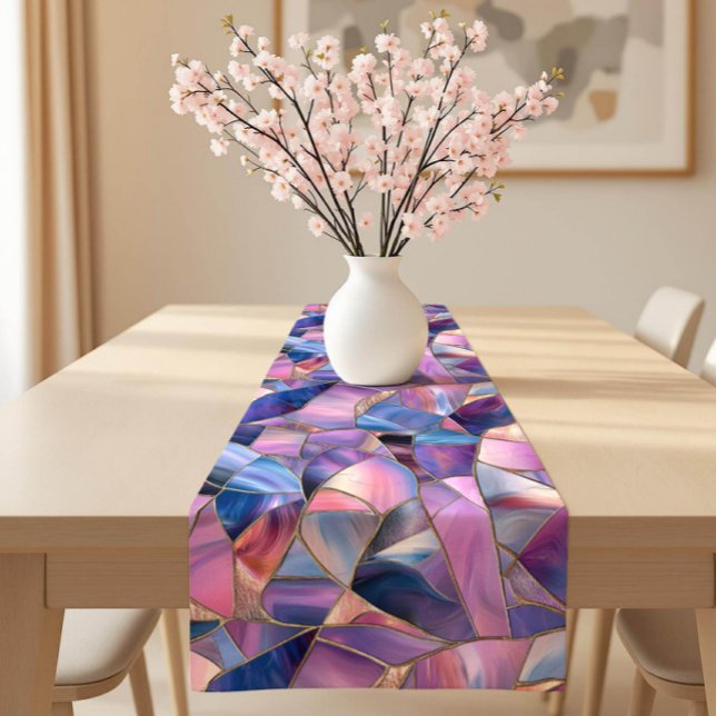 A luxurious Purple Tones Stained Glass Pattern Short Table Runner (Creator Uploaded)