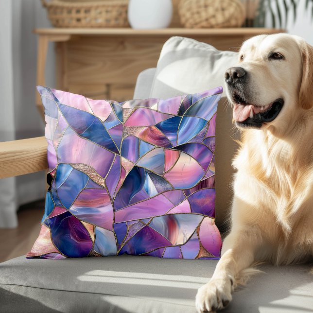 A luxurious Purple Tones Stained Glass Pattern Throw Pillow (Creator Uploaded)