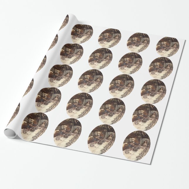 A Mad Hatter Tea Party Rackham Tiled Wrapping Paper (Unrolled)