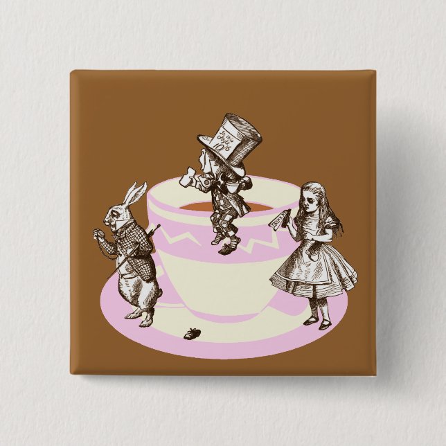 A Mad Tea Party 2 Inch Square Button (Front)