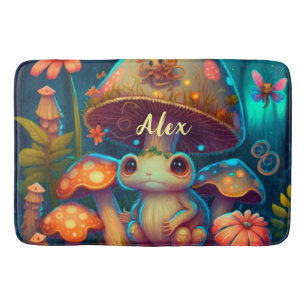 A magic mushroom frog   bath mat