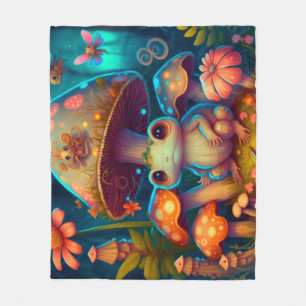 A magic mushroom frog   fleece blanket