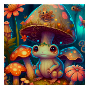 A magic mushroom frog poster