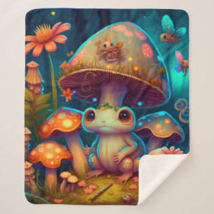A magic mushroom frog         sherpa blanket
