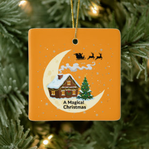 A Magical Christmas Whimsical Santa Sleigh Ceramic Ornament