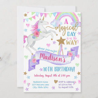 A Magical Day Tie Dye Unicorn Birthday Invitation