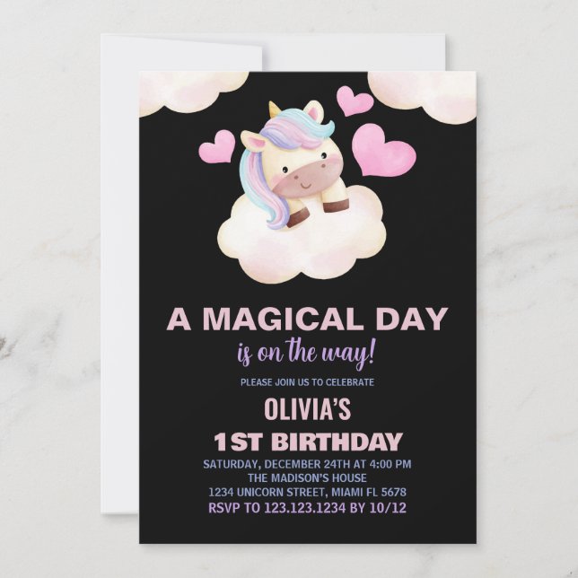 A Magical Day Unicorn Birthday Invitations (Front)