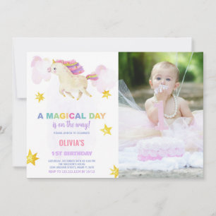 A Magical Day Unicorn Birthday Invitations w photo