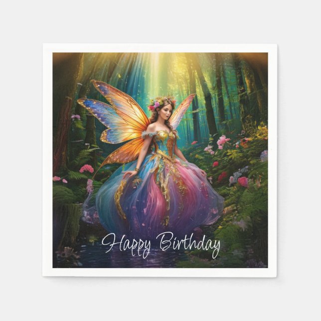 A Magical Fairy Enchanted Forest Happy Birthday Napkin (Front)