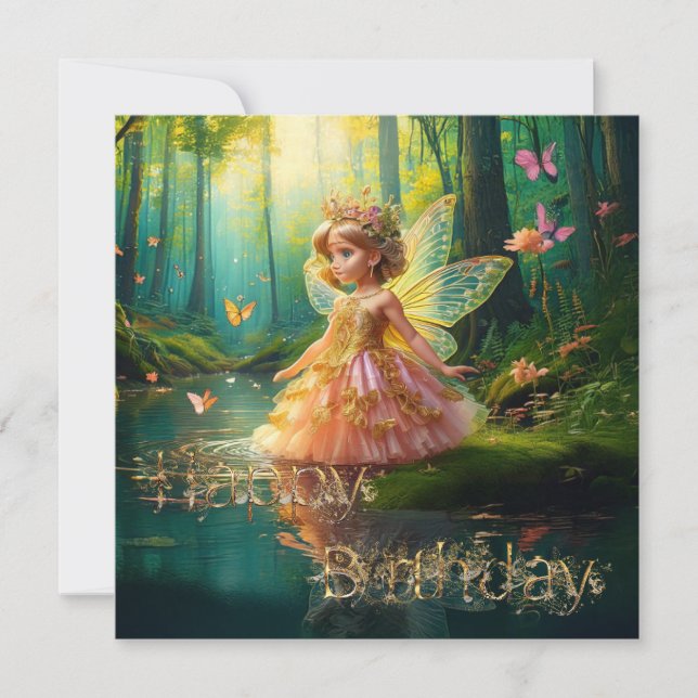 A magical fairy in a pond Happy Birthday (Front)
