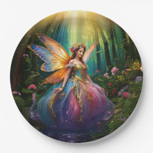 A magical fairy in an enchanted forest paper plate
