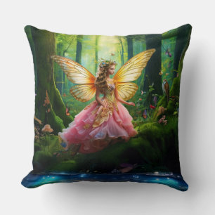 A magical fairy in the woodland forest throw pillow