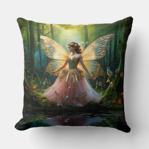 A magical fairy in the woodland forest throw pillow