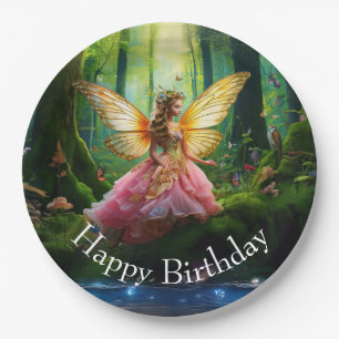 A magical fairy woodland forest Happy Birthday Paper Plate