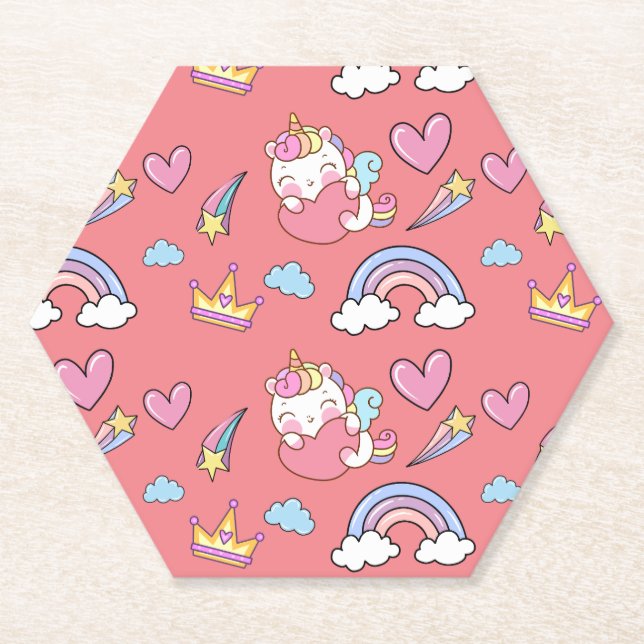 A Magical Rainbow Unicorn Happy Birthday Party Paper Coaster (Front)