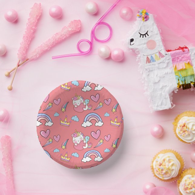 A Magical Rainbow Unicorn Happy Birthday Party Paper Plate (Party)