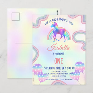 A Magical Rainbow Unicorn Happy Birthday Party Postcard
