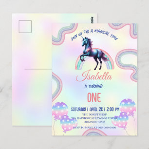 A Magical Rainbow Unicorn Happy Birthday Party Postcard