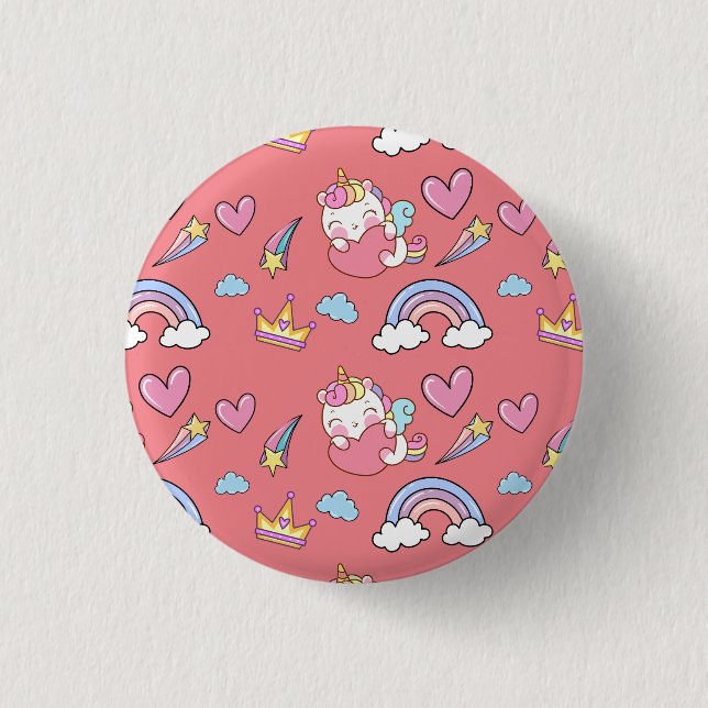 A Magical Rainbow Unicorn Pattern  Birthday Party 1 Inch Round Button (Front)